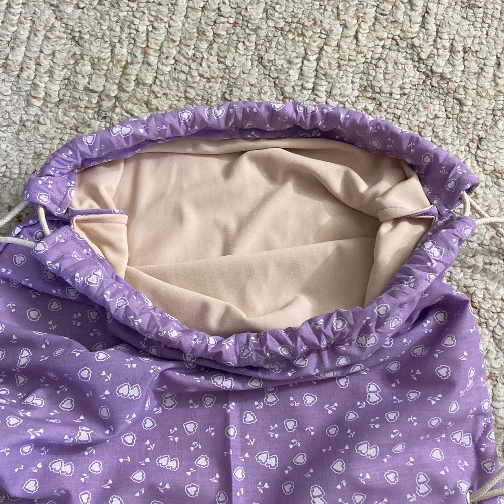 Purple Drawstring Backpack With White Hearts - image 4